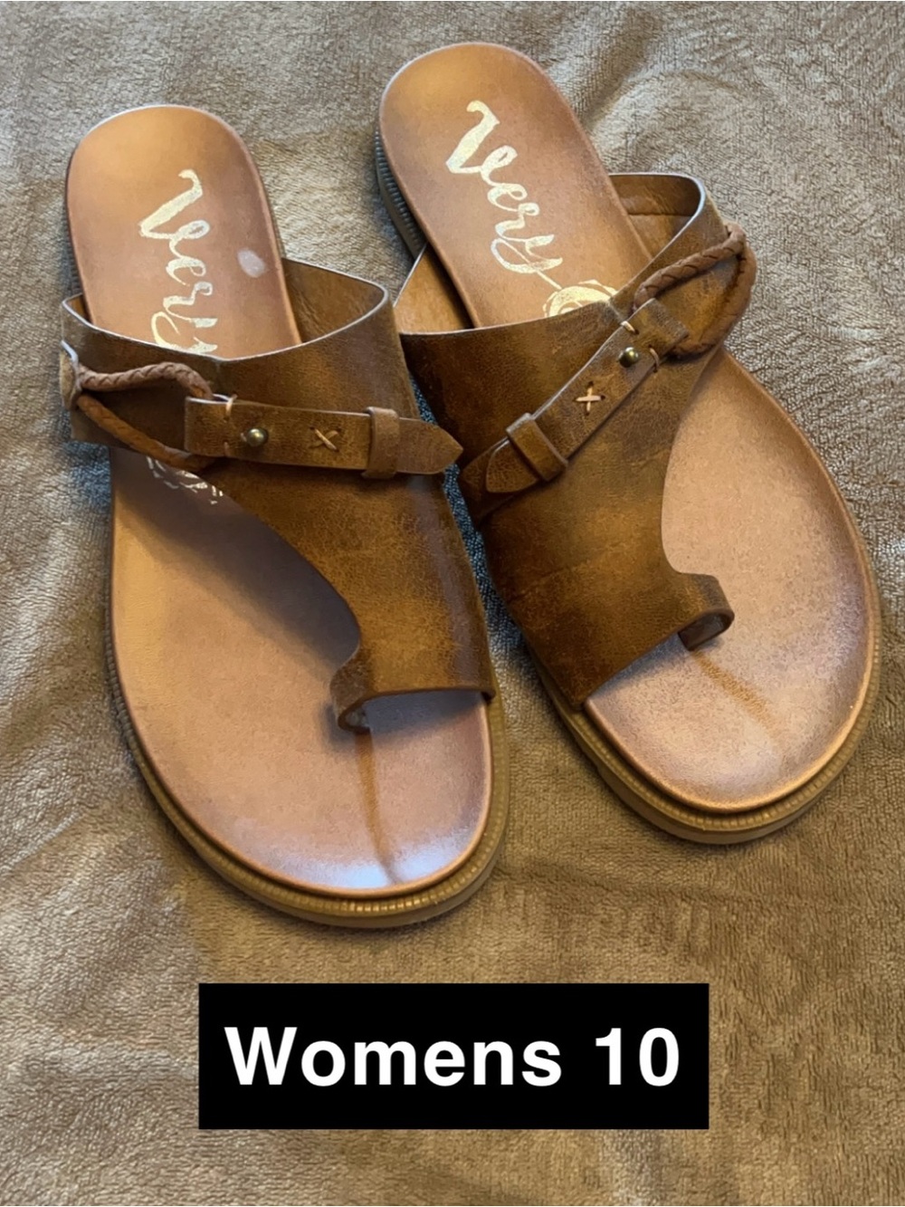 Very G Brown Faux Leather Toe-Loop Sandals with Braided Strap